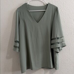 Elegant Sage Green V-Neck Women's Top